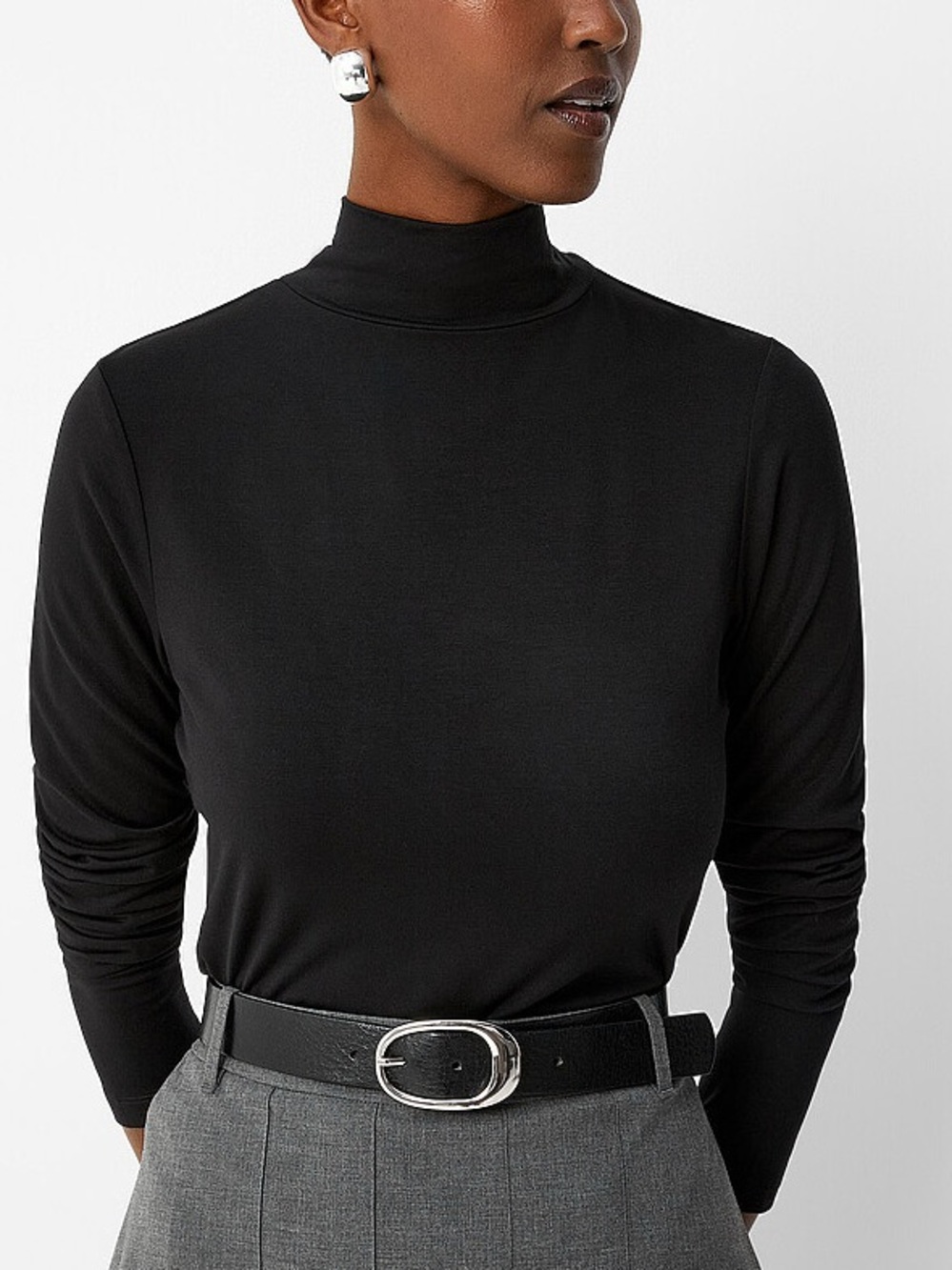 Simons Black Flowly Mock Neck Long-Sleeve Top